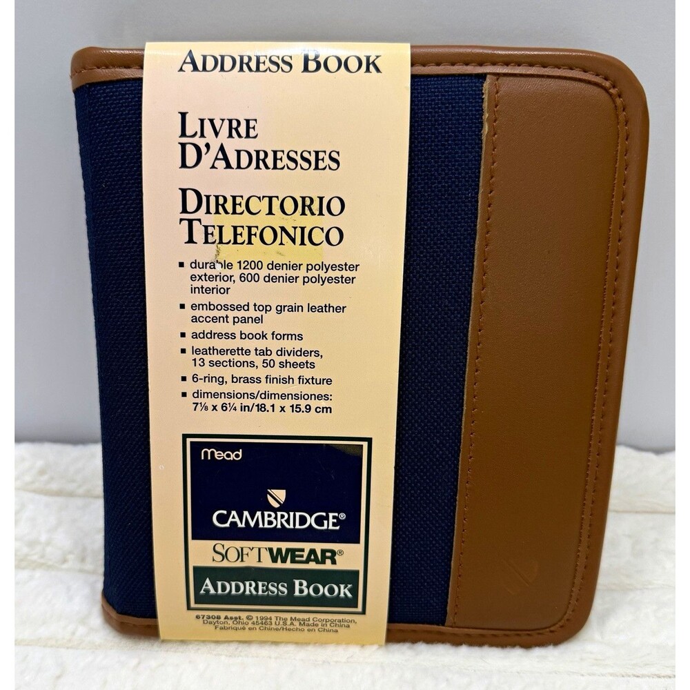 Vintage 1994 Mead Cambridge Softwear Address Book NOS Navy Tan  Accent